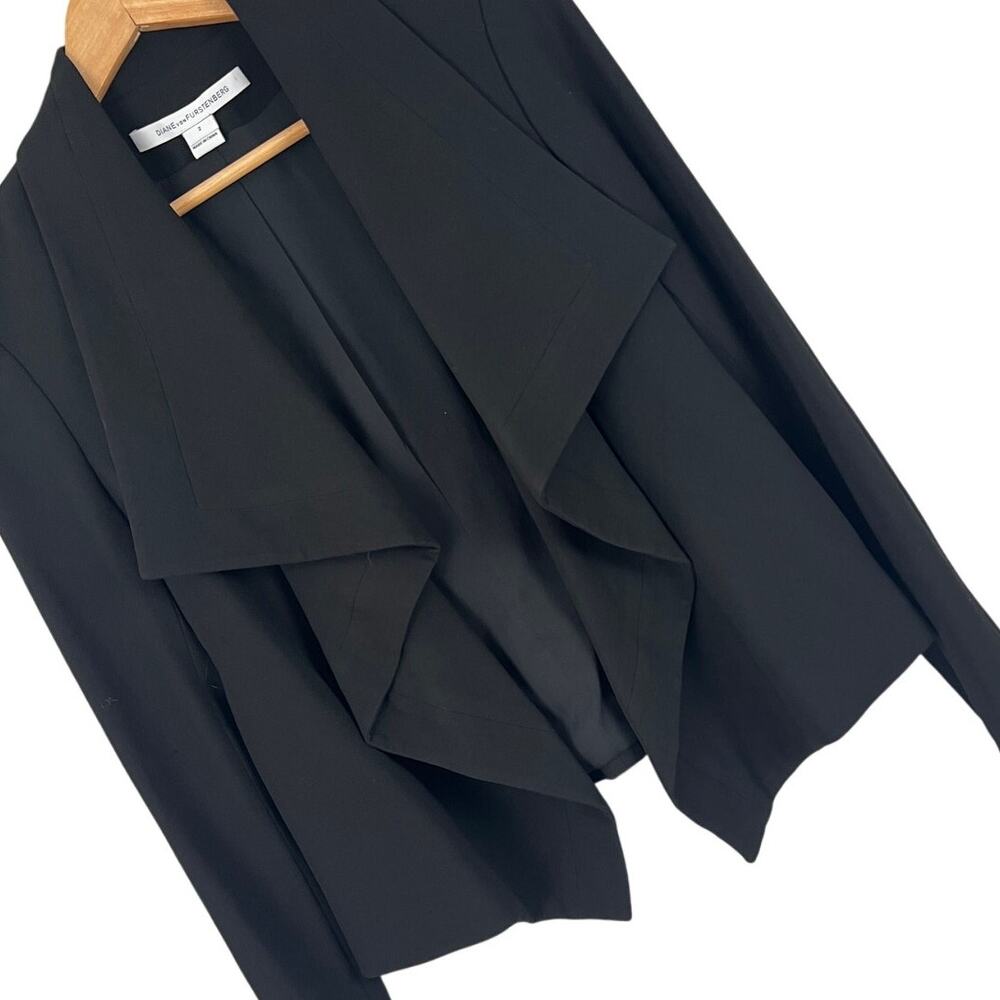 DIANE VON FURSTENBERG Women's 2 Black Olympia Waterfall Crepe Open Front Blazer
